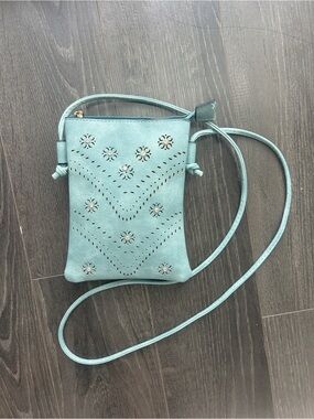 Women's Light Blue Laser-Cut Floral Crossbody Bag - Casual Travel Purse